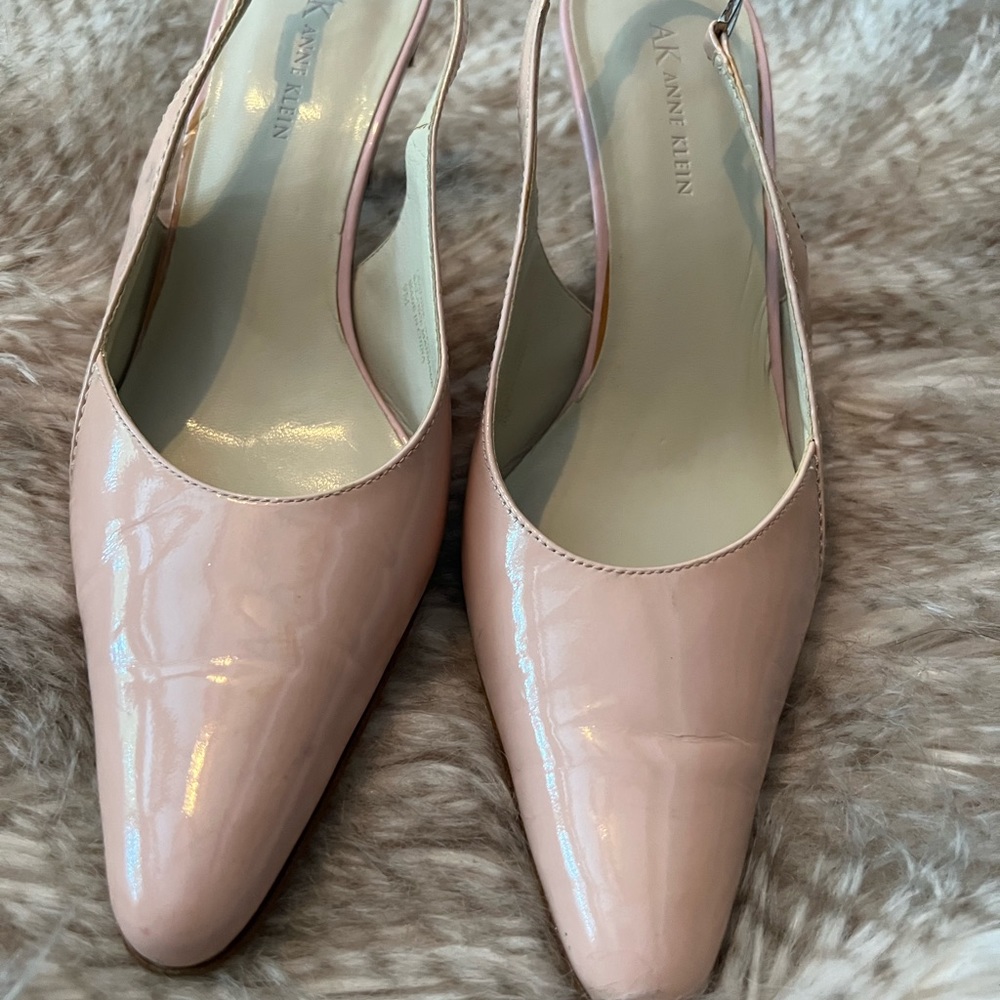 Light Pink patent leather sling backs.  3” heels. Anne Klein.